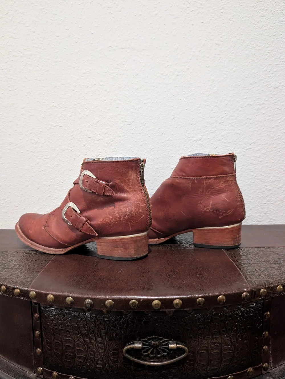 Freebird Saga Distressed Leather Buckle Booties Size 9